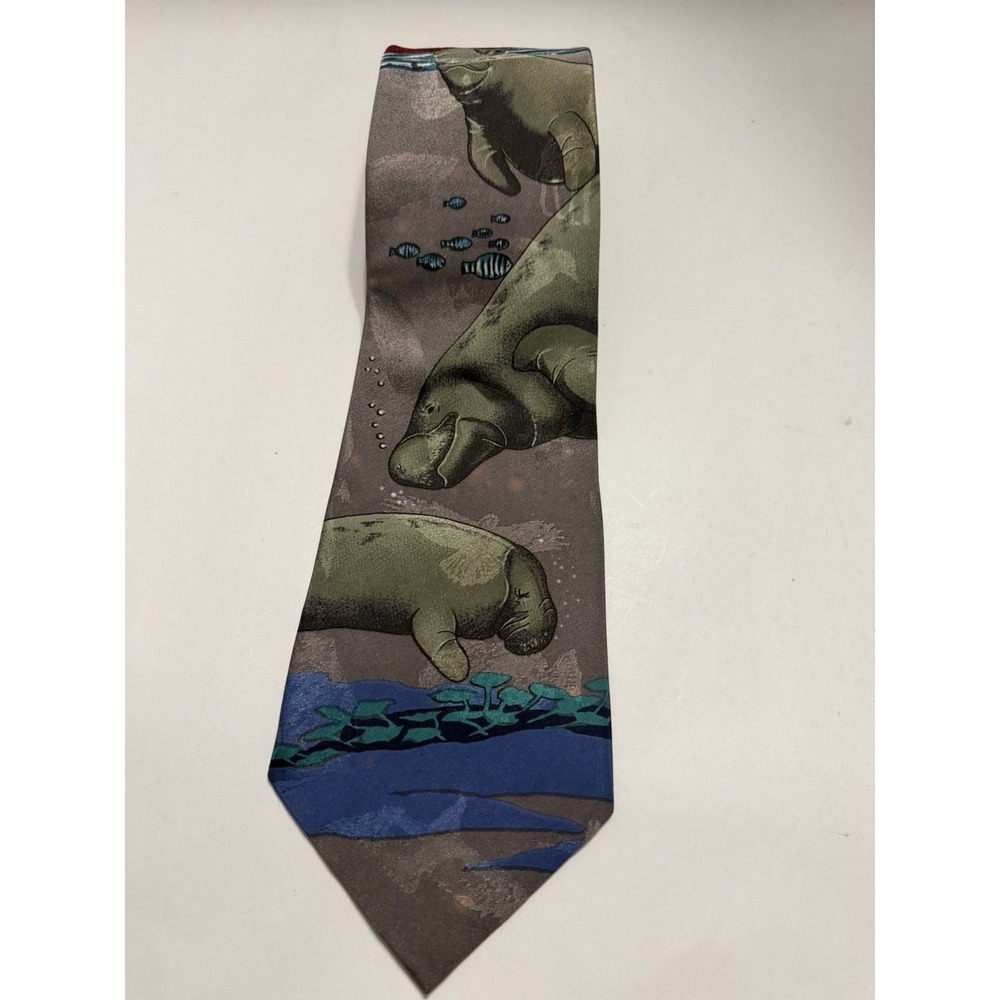 Sportsties Unlimited Manatee Underwater Scene Silk Blend Novelty Tie USA Made